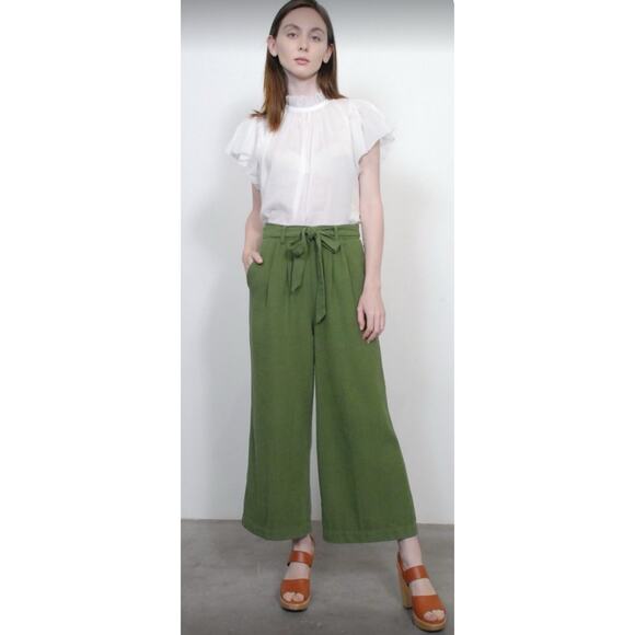 Trovata Birds of Paradis Tina Green High Rise Cropped Wide Leg Pants 6 NWT - Picture 1 of 10